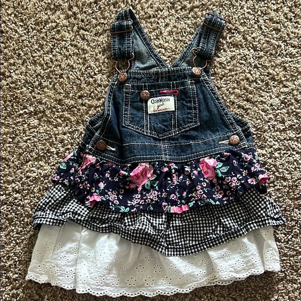 OshKosh B'gosh Blue and White Overalls with Ruffled Layers